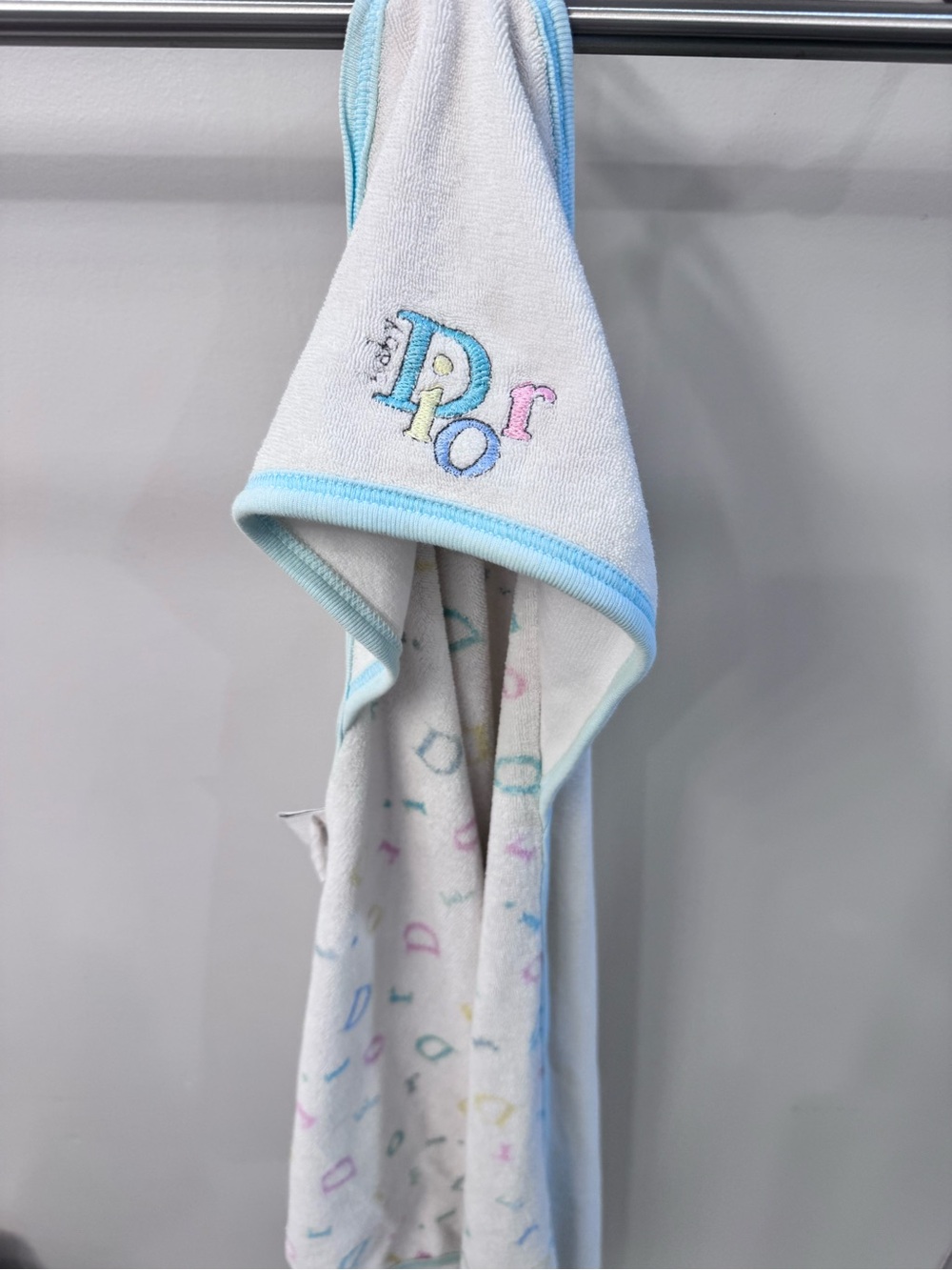 Dior Baby Hooded Towel in White with Pastel Accents